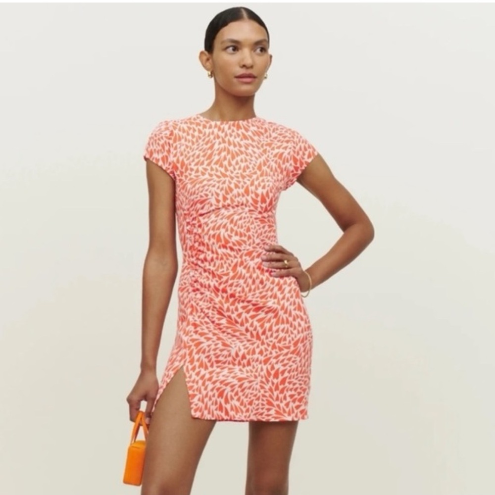Reformation Seline Mini Dress in Orange and White